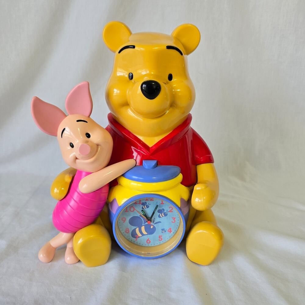 Vintage Disney Winnie The Pooh & Piglet Musical Alarm Clock Coin Bank Works 12”